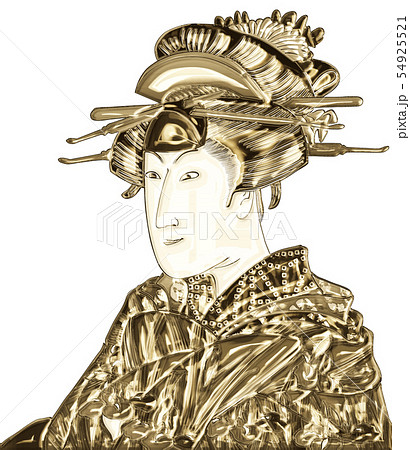 浮世絵 歌舞伎役者 女性 その2 金バージョンのイラスト素材