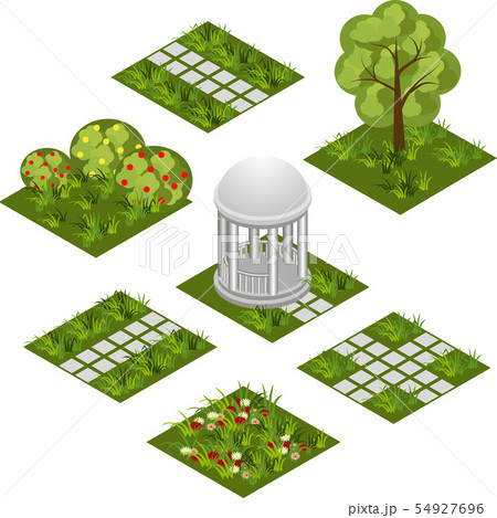 Garden isometric tile set. Isolated isometric Garden isometric tile set. Isolated isometric 54927696