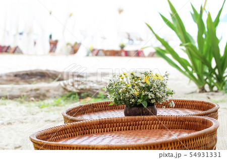 flower vase decorated at the beach garden. flower vase decorated at the beach garden. 54931331