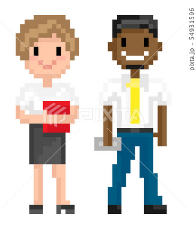 Character of Pixel 8 Bit Game, Man and Woman Vector 54931596