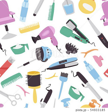Beauty salon vector seamless pattern. Colorful hairdresser tools and equipment for beauty salon 54933185