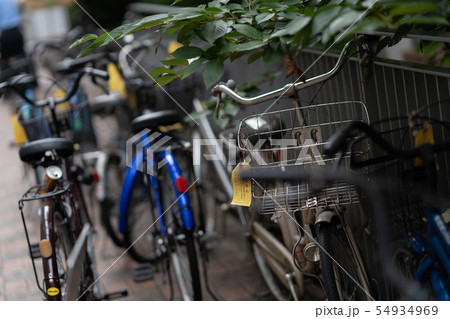 路上に並ぶ自転車の列 54934969