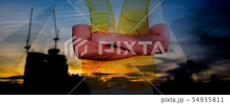 Construction worker and engineer working  54935811