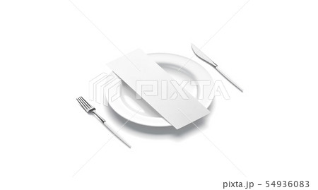 Blank white cafe menu mock up on plate cutlery 54936083
