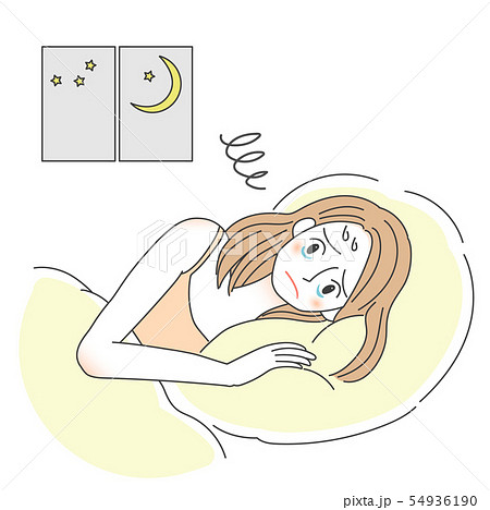 女性 不眠症 眠れない イラストのイラスト素材 54936190 Pixta