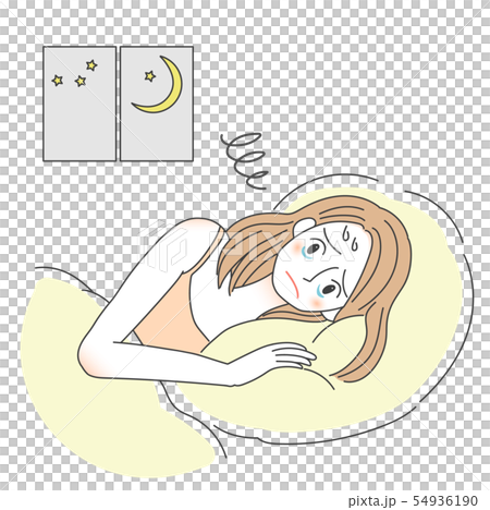 女性　不眠症　眠れない　イラスト 54936190