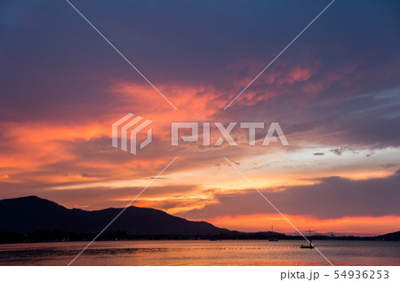 beautiful sunset on the beach, Samui island, 54936253