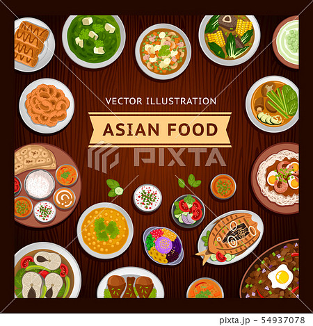 Asian food on a wooden table. 54937078