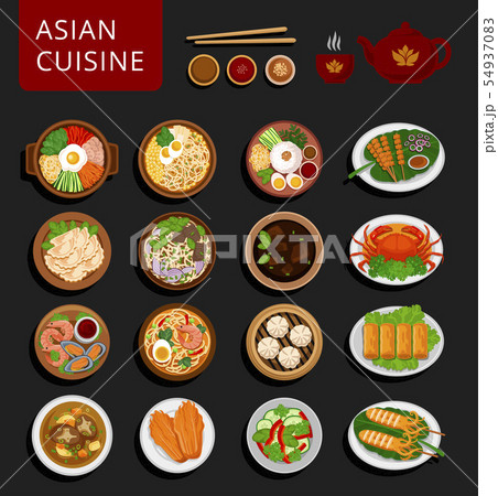 Big set of asian food. 54937083
