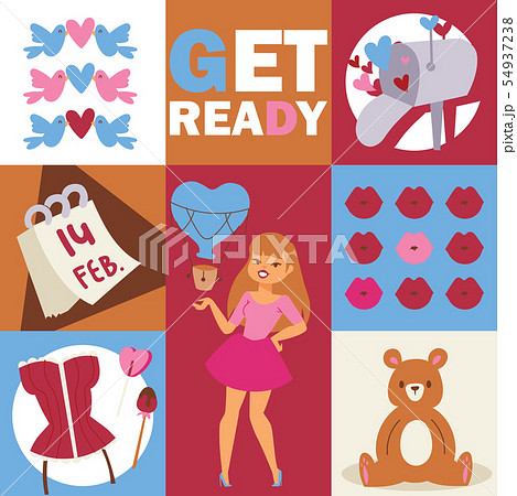 Beautiful fashion woman illustration. Stylish girl with accessories, bear, birds. lips, hearts 54937238
