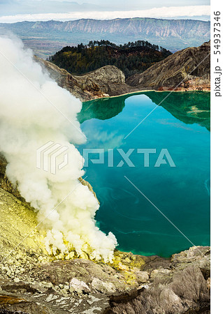 A shot of the crater of the volcano Ijen A shot of the crater of the volcano Ijen 54937346