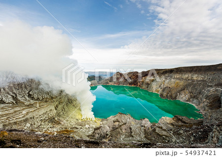 A shot of the crater of the volcano Ijen A shot of the crater of the volcano Ijen 54937421