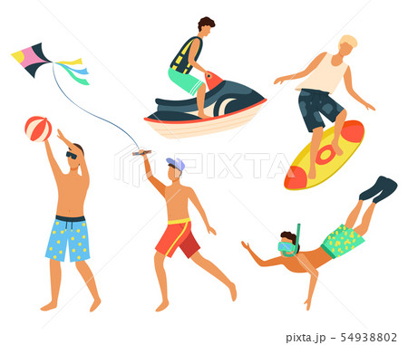 Summer People Relaxing By Seaside Water Fun Setのイラスト素材