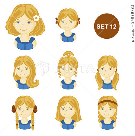 Cute blonde little girls with various hairstyles. - Stock Illustration  [54939733] - PIXTA