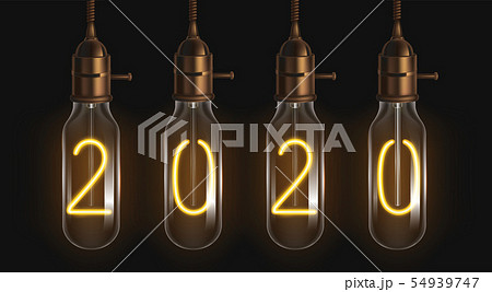 2020 glowing numbers inside of filament bulbs 54939747