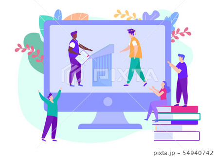 Graduation Online. People Look at Monitor. Vector. Graduation Online. People Look at Monitor. Vector. 54940742