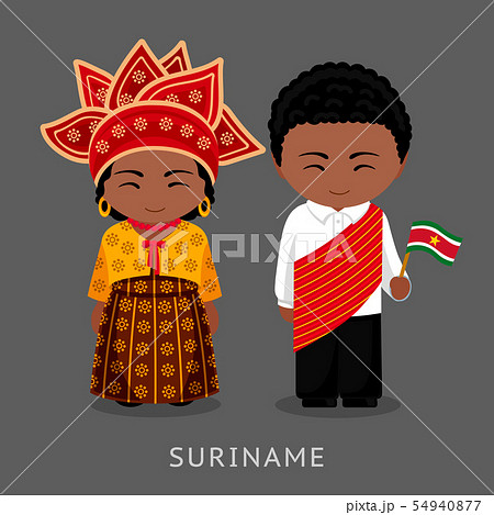 Surinamese in national dress with a flag. 54940877
