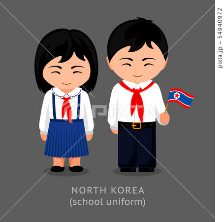 North Koreans in national school uniform. 54940972