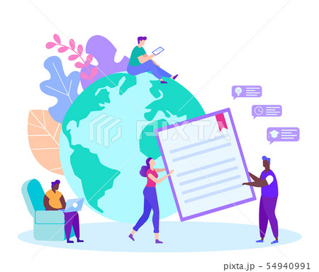 Man and Woman with Diploma on Background Globe. 54940991