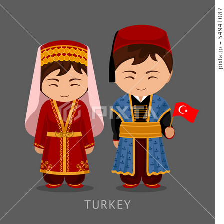 Turks in national dress with a flag. 54941087