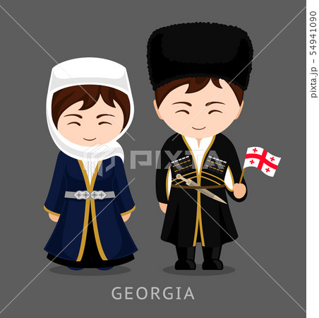 Georgians in national dress with a flag. Georgians in national dress with a flag. 54941090