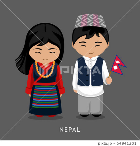 Nepalese in national dress with a flag. 54941201