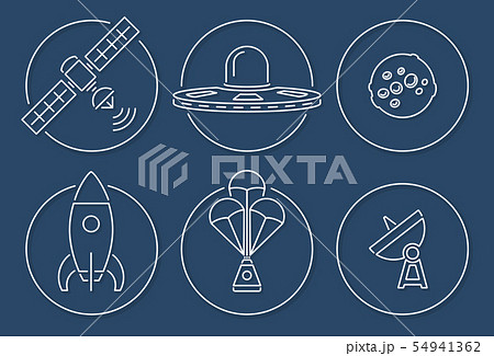 Thin outline space icons in circle 54941362