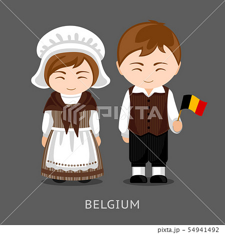 Belgians in national dress with a flag. Belgians in national dress with a flag. 54941492
