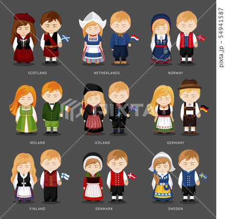 Set of european pairs in national dress. 54941587