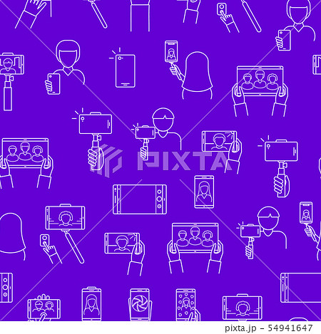 Selfie Photo Signs Thin Line Seamless Pattern Background. Vector 54941647