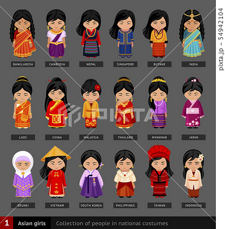Asian girls in national dress. 54942104