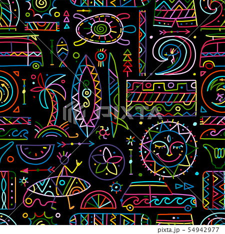 Surfing seamless pattern. Tribal elements for your design 54942977