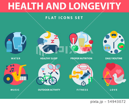 Health and longevity icons modern activity durability natural healthy life product food nutrition Health and longevity icons modern activity durability natural healthy life product food nutrition 54943072