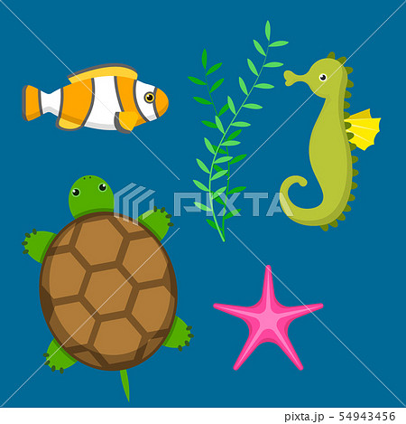 魚圖 Set aquatic funny sea animals underwater-插圖素材
