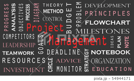 Project Management word cloud concept on black bac Project Management word cloud concept on black bac 54944171