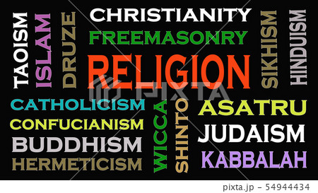 Religion concept word cloud on black background. Religion concept word cloud on black background. 54944434