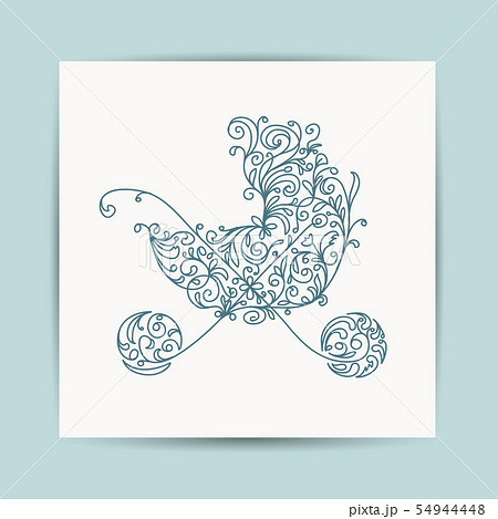 Card with floral pram for your design 54944448