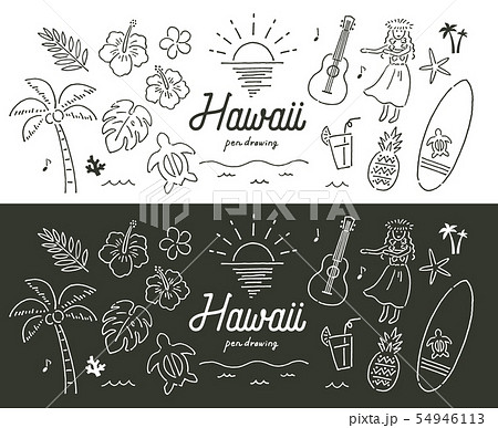 ハワイ南国手描き色々のイラスト素材
