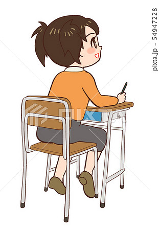 Classroom Desk Chair Child Looking Forward Smile Stock Illustration