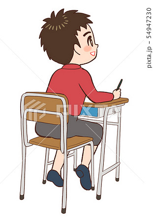 教室 机 椅子 前を見る子供 笑顔のイラスト素材 54947230 Pixta