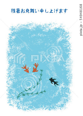 パステル画風金魚と水草の涼しげな残暑見舞いイラスト パステル画風金魚と水草の涼しげな残暑見舞いイラスト 54948168