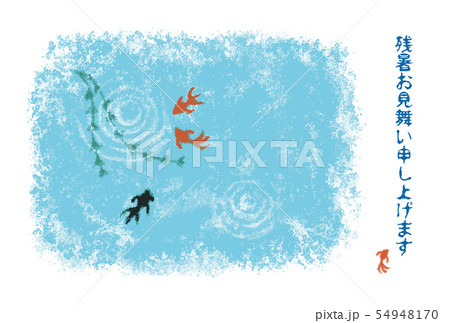 パステル画風金魚と水草の涼しげな残暑見舞いイラスト パステル画風金魚と水草の涼しげな残暑見舞いイラスト 54948170