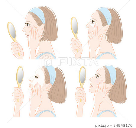 スキンケアをしている女性のイラストのイラスト素材