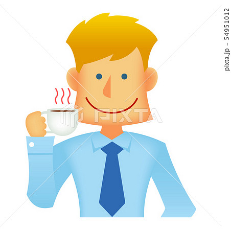 外人 西洋人 若い男性サラリーマン ビジネスマン 上半身イラスト コーヒーブレイク 休憩 昼休み のイラスト素材