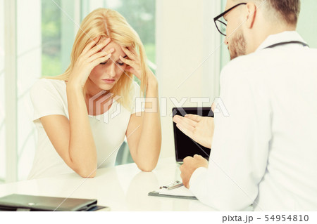 Male Doctor and Female Patient in Hospital Office 54954810