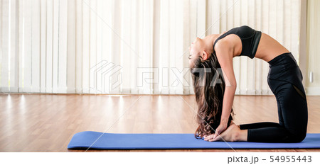 Young woman practice yoga in an gym studio. Young woman practice yoga in an gym studio. 54955443