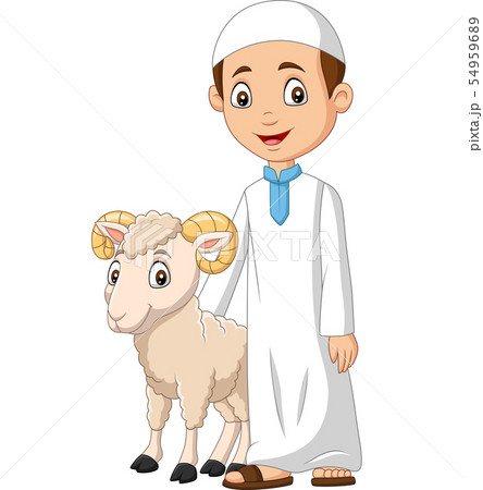 Cartoon Muslim boy with a goat 54959689