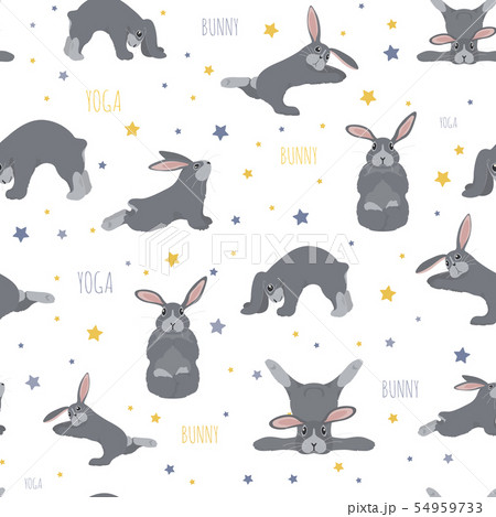 Bunny Yoga Poses And Exercises Cute Cartoonのイラスト素材