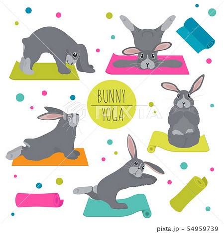 Bunny Yoga Poses And Exercises Cute Cartoonのイラスト素材