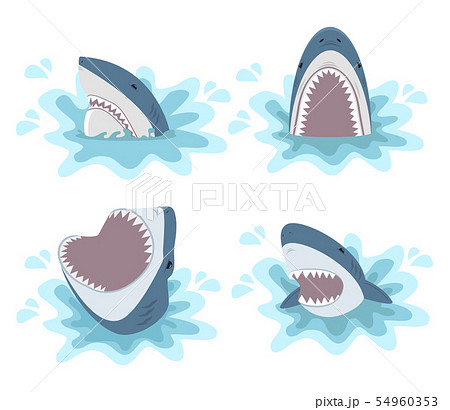 Shark With Open Jaws Vector Setのイラスト素材